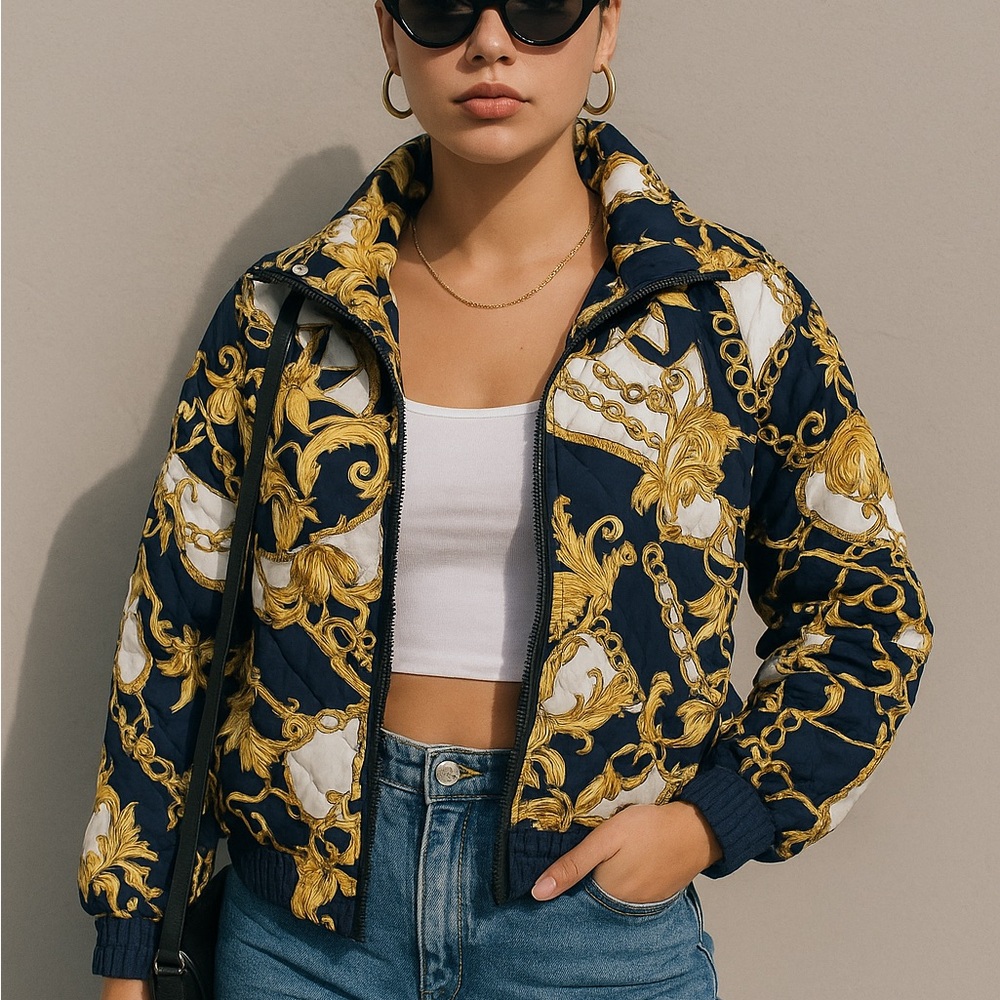 London Fog Women's Bomber Jacket - Navy and Gold‎
